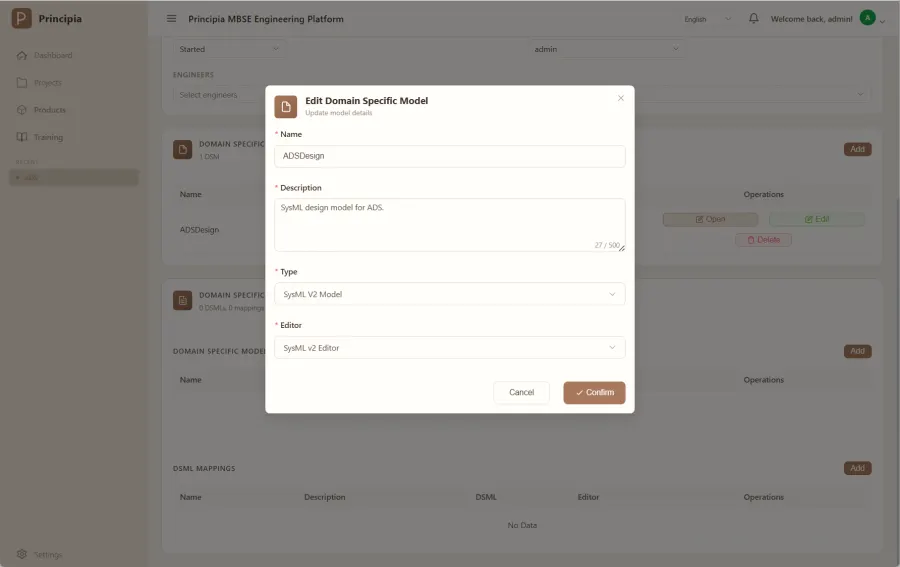 Creating the system design model with a language selector