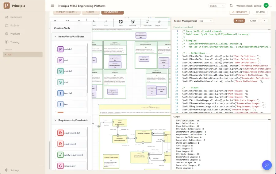 Epsilon model management panel running a query with output